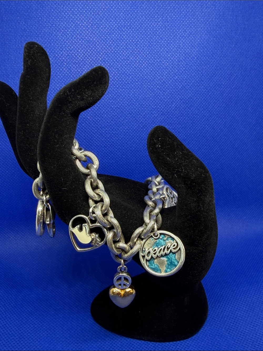Brighton Silver-Tone Bracelet with Blue Enamel 'Peace' Globe